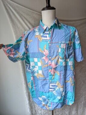 Vintage 80s Hawaiian Retro Alfred Dunner Cotton Button Down Short Sleeve